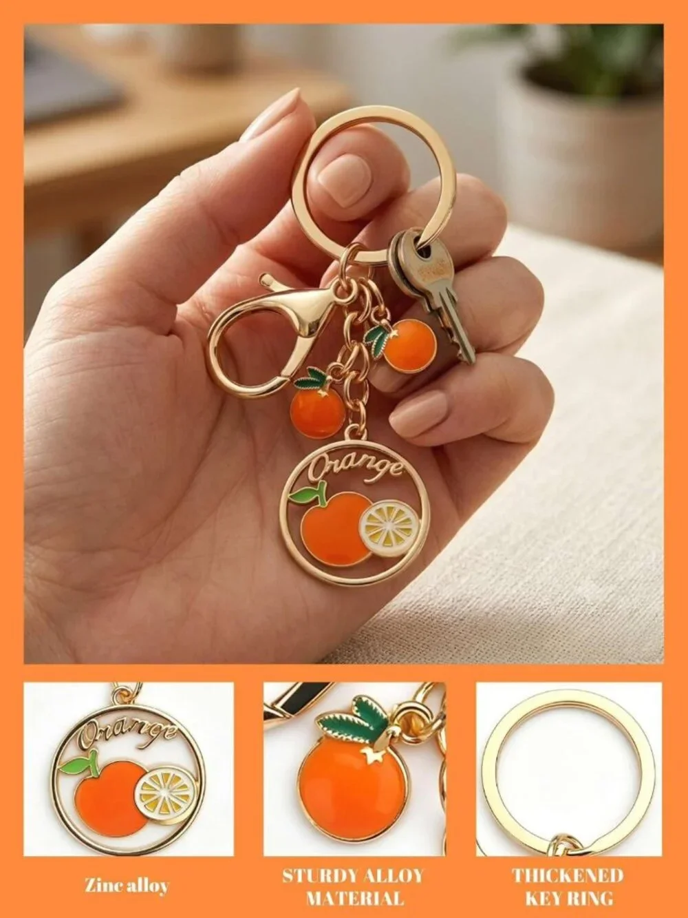 20 Orange Fruit Keychains with Thank You Cards & Gift Bags - Perfect for